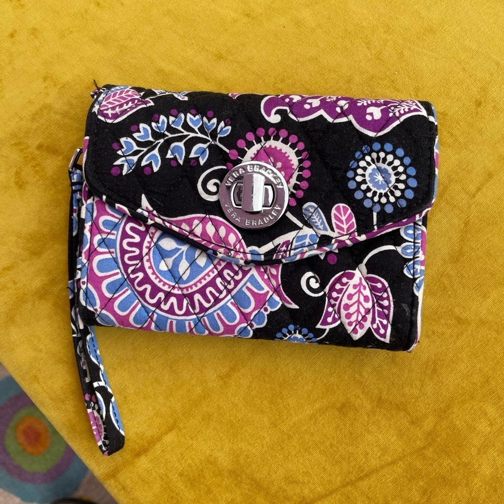Vera Bradley Floral Paisley Checkered Wallet 5” x 6.5